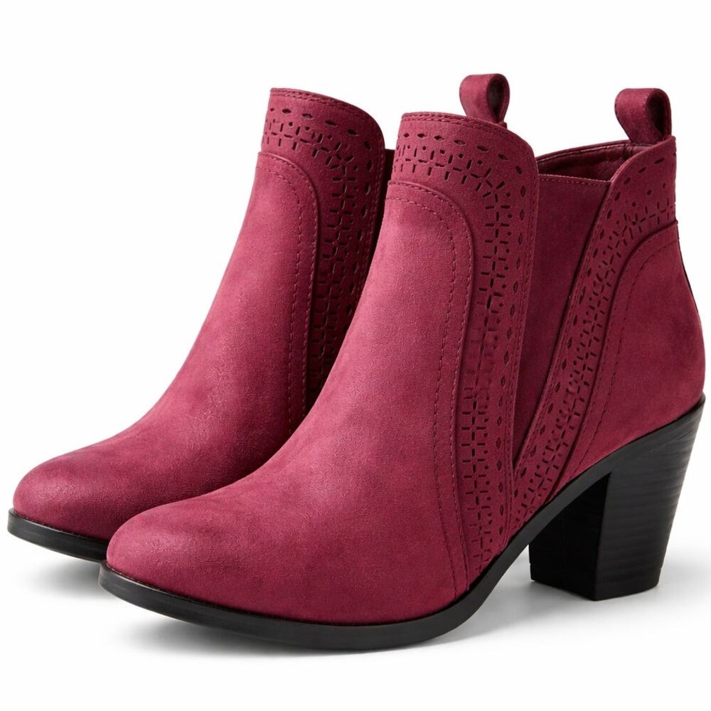 Mia Ladies’ Burgundy Faux Suede Heeled Ankle Boots Size 9 New western-inspired
